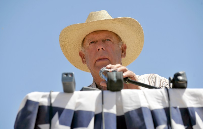 on April 24, 2014 in Bunkerville, Nevada.  The Bureau of Land Management and rancher Cliven Bundy have been locked in a dispute for a couple of decades over grazing rights on public lands.