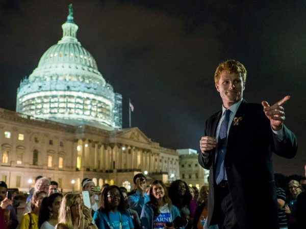 WASHINGTON, DC - June 23:  Rep. Joe Kennedy III (D-MA) speaks to supporters of House Democrats taking part in a sit-in on the House Chamber outside the U.S. Capitol on June 23, 2016 in Washington, DC. House Republicans attempted to end the 16-hour sit-in by Democrats early Thursday morning by adjourning for a recess through July 5.  (Photo by Pete Marovich/Getty Images)