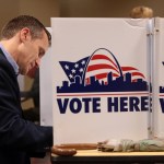Republican gubernatorial candidate Eric Greitens makes his ballot selections on Tuesday, Nov. 8, 2016 at the St. Louis Public Library Schlafly branch in St. Louis, Mo. (Cristina M. Fletes/St. Louis Post-Dispatch/TNS)