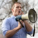 UNIVERSITY CITY, MO - FEBRUARY 22: Missouri Governor, Eric Greitens addresses the crowd at Chesed Shel Emeth Cemetery on February 22, 2017 in University City, Missouri. Governor Eric Greitens and US Vice President, Mike Pence, were on hand to speak to over 300 volunteers who were on hand to cleanup after the recent vandalism. Since the beginning of the year, there has been a nationwide spike in incidents including bomb threats at Jewish community centers and reports of anti-semitic graffiti. (Photo: Michael Thomas/ Getty Images)