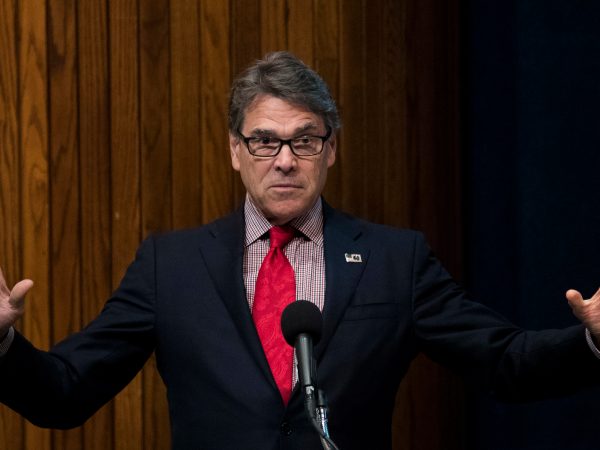 WASHINGTON, DC - OCTOBER 16: U.S. Secretary of Energy Rick Perry speaks at the Energy Policy Summit at the National Press Club, October 16, 2017 in Washington, DC. The event was organized by the American Association of Blacks in Energy (AABE). (Photo by Drew Angerer/Getty Images)