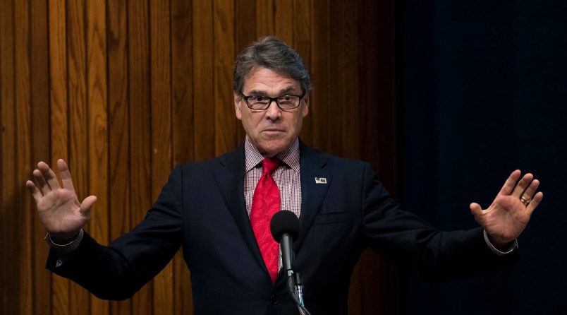 WASHINGTON, DC - OCTOBER 16: U.S. Secretary of Energy Rick Perry speaks at the Energy Policy Summit at the National Press Club, October 16, 2017 in Washington, DC. The event was organized by the American Association of Blacks in Energy (AABE). (Photo by Drew Angerer/Getty Images)