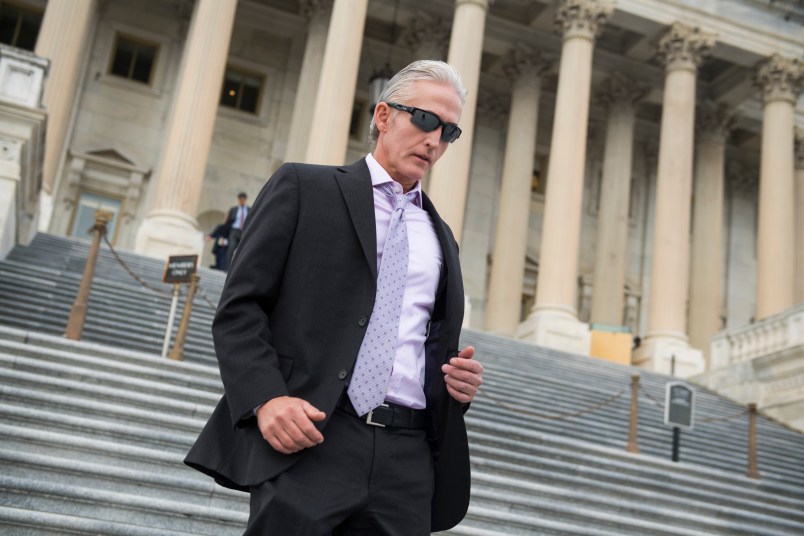 UNITED STATES - OCTOBER 26: Rep. Trey Gowdy, R-S.C., left, leaves the Capitol after the House passed a fiscal 2018 budget resolution on October 26, 2017. (Photo By Tom Williams/CQ Roll Call)