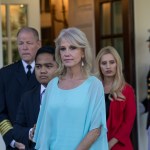 White House counselor Kellyanne Conway, stands by as reporters speak to attendees of the event combatting drug demand and the opioid crisis, outside the West Wing of the White House, on Thursday October 26th, 2017. (Photo by Cheriss May/NurPhoto)