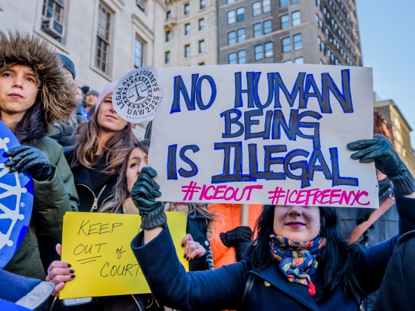 BROOKLYN BOROUGH HALL, BROOKLYN, NY, UNITED STATES - 2017/12/07: The Association of Legal Aid Attorneys - UAW Local 2325 (ALAA), along with dozens of unions, immigrant rights organizations, and community groups held a rally on December 7, 2017 at Brooklyn Borough Hall to call on the Office of Court Administration (OCA) and Chief Judge Janet DiFiore to immediately implement a policy to prohibit Immigration & Customs Enforcement agents from entering state courthouses, and to end coordination with ICE.  Enacting these policies would help solidify New York City and New York State’s “Sanctuary” status and make sure that our courthouses are places of justice rather than fear. (Photo by Erik McGregor/Pacific Press/LightRocket via Getty Images)