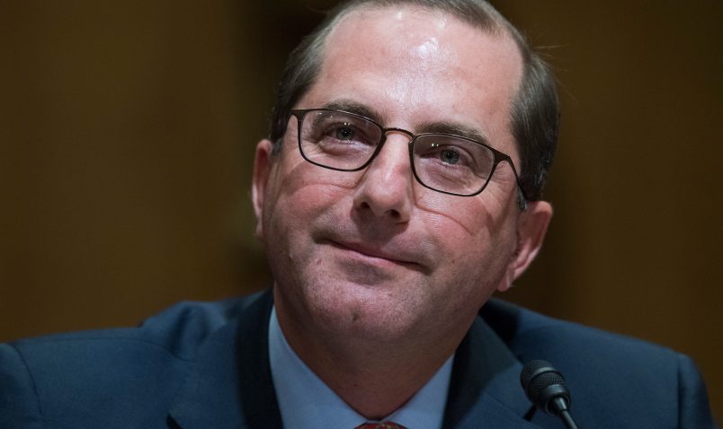 UNITED STATES - JANUARY 09: Alex Azar, nominee to be Department of Health and Human Services secretary, testifies during his Senate Finance Committee confirmation hearing in Dirksen Building on January 9, 2018. (Photo By Tom Williams/CQ Roll Call)