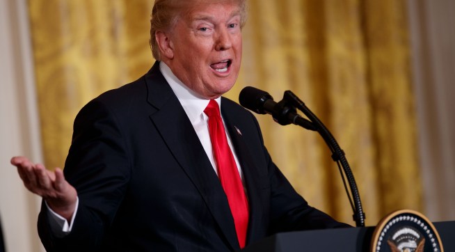 WASHINGTON, Jan. 10, 2018 -- U.S. President Donald Trump speaks during a joint press conference with Norwegian Prime Minister Erna Solberg (not seen) at the White House in Washington D.C., the United States, on Jan. 10, 2018. U.S. President Donald Trump said Wednesday that Washington could "conceivably" re-enter into the global Paris climate agreement, from which he announced the withdrawal last year. (Xinhua/Ting Shen)