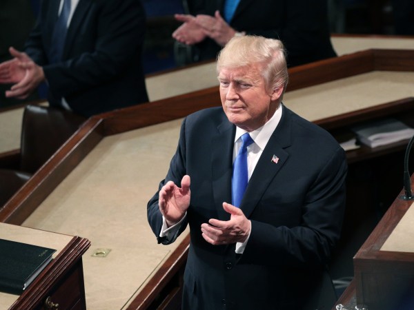 during the State of the Union address in the chamber of the U.S. House of Representatives January 30, 2018 in Washington, DC. This is the first State of the Union address given by U.S. President Donald Trump and his second joint-session address to Congress.