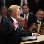 during the State of the Union address in the chamber of the U.S. House of Representatives January 30, 2018 in Washington, DC. This is the first State of the Union address given by U.S. President Donald Trump and his second joint-session address to Congress.
