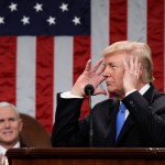 during the State of the Union address in the chamber of the U.S. House of Representatives January 30, 2018 in Washington, DC. This is the first State of the Union address given by U.S. President Donald Trump and his second joint-session address to Congress.