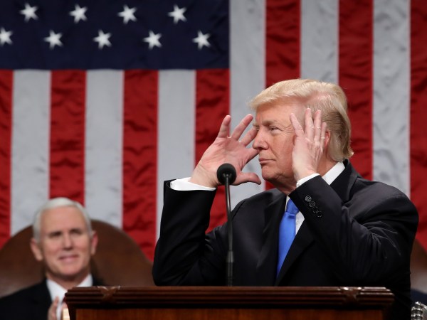 during the State of the Union address in the chamber of the U.S. House of Representatives January 30, 2018 in Washington, DC. This is the first State of the Union address given by U.S. President Donald Trump and his second joint-session address to Congress.