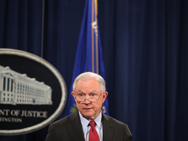 U.S. Attorney General Jeff Sessions holds a news conference at the Department of Justice December 15, 2017 in Washington, DC. Sessions called the question-and-answer session with reporters to highlight his department's fight to reduce violent crime.