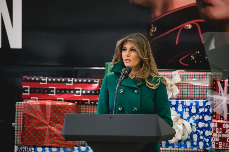 First Lady Melania Trump visited Joint Base Anacostia-Bolling in Washington, D.C., where she joined military families for the Marine Corps' annual Toys for Tots event. First Lady Trump made remarks and helped sort and box toys with the kids, on Wednesday, December 13th, 2017. (Photo by Cheriss May/NurPhoto)