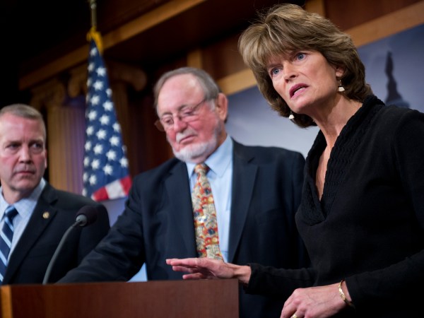 UNITED STATES - JANUARY 26: From left, Sen. Dan Sullivan, R-Alaska, Rep. Don Young, R-Alaska, and Senate Energy and Natural Resources Chairwoman Lisa Murkowski, R-Alaska, conduct a news conference in the Capitol's Senate studio to "respond to the Obama administration's efforts to lock up millions of acres of the nation's richest oil and natural gas prospects on the Arctic coastal plain and move to block development of Alaska's offshore resources," January 26, 2015. (Photo By Tom Williams/CQ Roll Call)