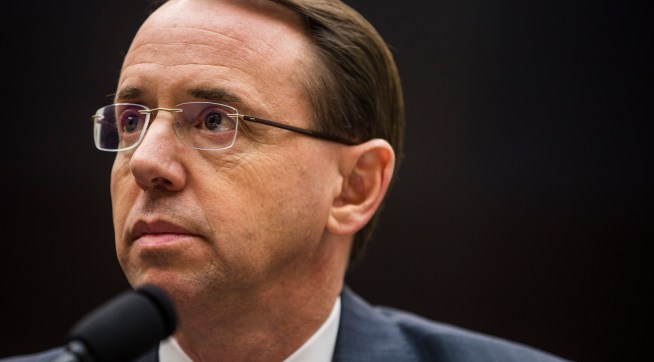 WASHINGTON, DC - DECEMBER 13: U.S. Deputy Attorney General Rod Rosenstein testifies during a a House Judiciary Committee hearing on December 13, 2017 in Washington, DC. (Photo by Zach Gibson/Getty Images)