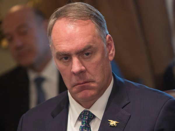 U.S. Secretary of the Interior Ryan Zinke listens during a Cabinet meeting at The White House in Washington, DC, December  20, 2017. Credit: Chris Kleponis / Polaris