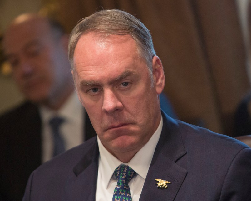 U.S. Secretary of the Interior Ryan Zinke listens during a Cabinet meeting at The White House in Washington, DC, December  20, 2017. Credit: Chris Kleponis / Polaris