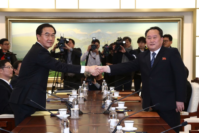 on January 9, 2018 in Panmunjom, South Korea. South and North Korea are scheduled to begin their first official face-to-face talks in two years on Tuesday, January 9, 2017.