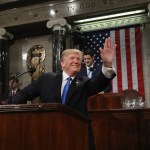 during the State of the Union address in the chamber of the U.S. House of Representatives January 30, 2018 in Washington, DC. This is the first State of the Union address given by U.S. President Donald Trump and his second joint-session address to Congress.