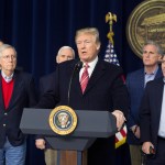 06 January 2018- Thurmont MD- U.S. President Donald J. Trump speaks at Camp David after holding meetings with staff, members of his Cabinet and Republican members of Congress to discuss the Republican legislative agenda for 2018.Photo Credit: Chris Kleponis/Sipa USA