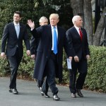 U.S. President Donald Trump, flanked by Republican lawmakers, celebrates Congress passing the Tax Cuts and Jobs Act with Republican members of the House and Senate on the South Lawn of the White House on December 20, 2017 in Washington, DC. The tax bill is the first major legislative victory for the GOP-controlled Congress and Trump since he took office almost one year ago.