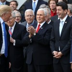 U.S. President Donald Trump hosts an event to celebrate Congress passing the Tax Cuts and Jobs Act with Republican members of the House and Senate on the South Lawn of the White House December 20, 2017 in Washington, DC. The tax bill is the first major legislative victory for the GOP-controlled Congress and Trump since he took office almost one year ago.