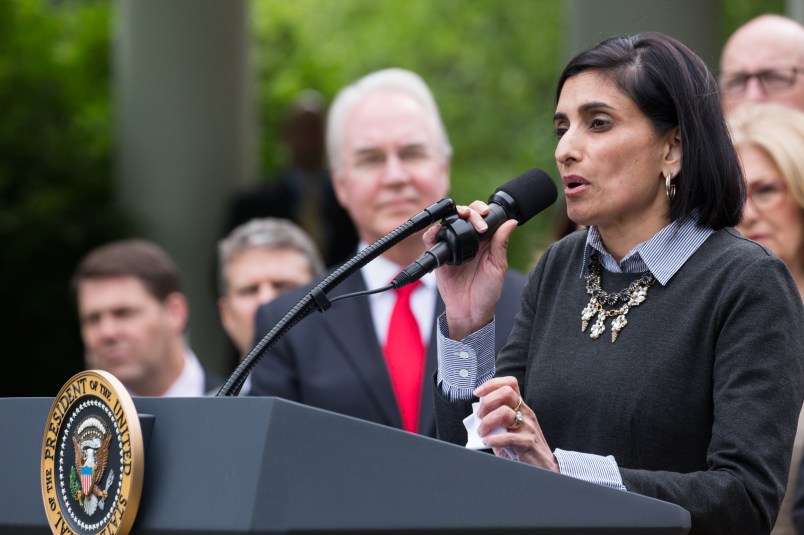 Seema Verma, Administrator of the Centers for Medicare and Medicaid Services under the Trump Administration, speaks at President Trump's press conference with members of the GOP, on the passage of legislation to roll back the Affordable Care Act, in the Rose Garden of the White House, On Thursday, May 4, 2017. (Photo by Cheriss May/NurPhoto)