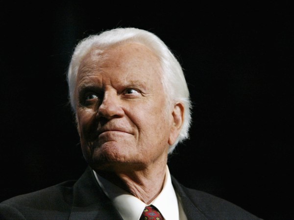 OKLAHOMA CITY - JUNE 12:  (NO U.S. TABLOID SALES NO TIME OR US NEWS)  Evangelist Billy Graham looks on at a Billy Graham rally on June 12, 2003 in Oklahoma City, Oklahoma.  (Photo by David Hume Kennerly/Getty Images) *** Local Caption *** Billy Graham
