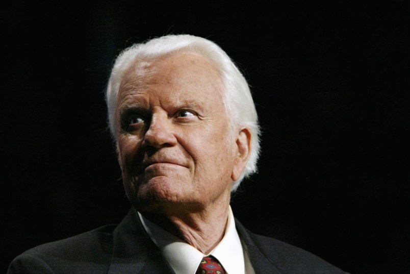 OKLAHOMA CITY - JUNE 12:  (NO U.S. TABLOID SALES NO TIME OR US NEWS)  Evangelist Billy Graham looks on at a Billy Graham rally on June 12, 2003 in Oklahoma City, Oklahoma.  (Photo by David Hume Kennerly/Getty Images) *** Local Caption *** Billy Graham