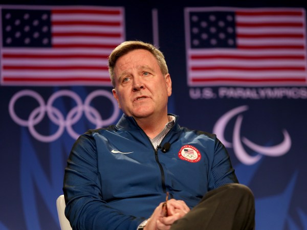 addresses the media at the USOC Olympic Meida Summit at The Beverly Hilton Hotel on March 7, 2016 in Beverly Hills, California.