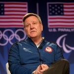 addresses the media at the USOC Olympic Meida Summit at The Beverly Hilton Hotel on March 7, 2016 in Beverly Hills, California.