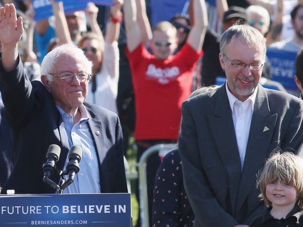 NEW YORK, NY - APRIL 17:  Jane Sanders (L), Democratic presidential candidate U.S Senator, Bernie Sanders (C), Levi Sanders (2nd R) attend, "A Future To Believe In" GOTV rally concert at Prospect Park on April 17, 2016 in New York City.  (Photo by Mireya Acierto/FilmMagic)