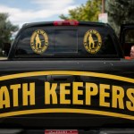 A pickup of  an Oath Keeper from Idaho in Bozeman, Montana. The "Oath Keepers" are a national, ultra-rightwing "Patriot" group comprised of former and active military, police and public safety personnel who have taken an oath to "uphold the Constitution" and to refuse to follow orders that they decide are unconstitutional.