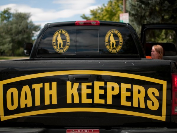 A pickup of  an Oath Keeper from Idaho in Bozeman, Montana. The "Oath Keepers" are a national, ultra-rightwing "Patriot" group comprised of former and active military, police and public safety personnel who have taken an oath to "uphold the Constitution" and to refuse to follow orders that they decide are unconstitutional.
