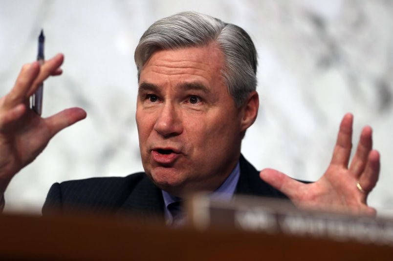 WASHINGTON, DC - MARCH 22:  Sen. Sheldon Whitehouse (D-RI) questions Judge Neil Gorsuch during the third day of his Supreme Court confirmation hearing before the Senate Judiciary Committee in the Hart Senate Office Building on Capitol Hill, March 22, 2017 in Washington. Gorsuch was nominated by President Donald Trump to fill the vacancy left on the court by the February 2016 death of Associate Justice Antonin Scalia.  (Photo by Justin Sullivan/Getty Images)