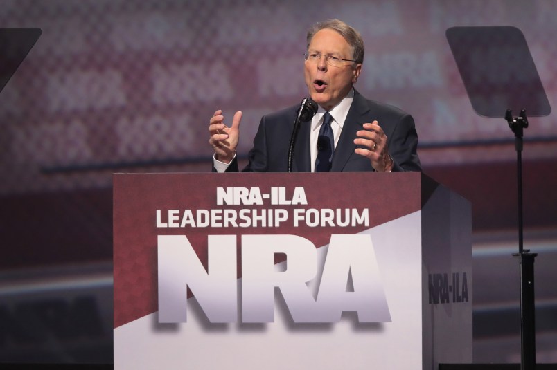 ATLANTA, GA - APRIL 28:  Wayne LaPierre,  executive vice president and CEO of the NRA, speaks at the NRA-ILA's Leadership Forum at the 146th NRA Annual Meetings & Exhibits on April 28, 2017 in Atlanta, Georgia. The convention is the largest annual gathering for the NRA's more than 5 million members.  (Photo by Scott Olson/Getty Images)