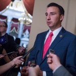 UNITED STATES - JUNE 14: Rep. Ryan Costello, R-Pa., who missed practice this morning, talks with the media in the Capitol after a shooting at the Republican's baseball practice in Alexandria on June 14, 2017. (Photo By Tom Williams/CQ Roll Call)