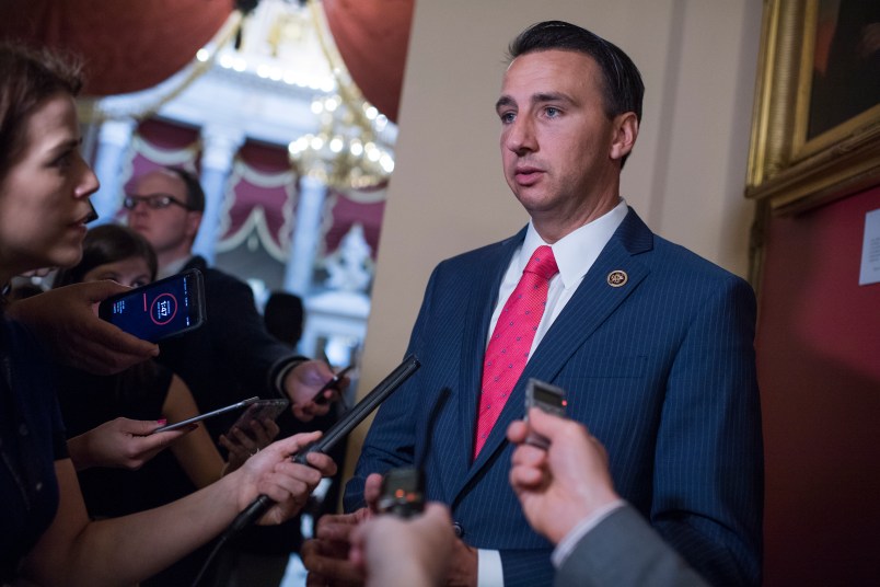 UNITED STATES - JUNE 14: Rep. Ryan Costello, R-Pa., who missed practice this morning, talks with the media in the Capitol after a shooting at the Republican's baseball practice in Alexandria on June 14, 2017. (Photo By Tom Williams/CQ Roll Call)