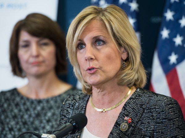 UNITED STATES - JULY 25: Rep. Claudia Tenney, R-N.Y., speaks during a news conference after a meeting of the House Republican conference in the Capitol on July 25, 2017. Cathy McMorris Rodgers, R-Wash., appears at left. (Photo By Tom Williams/CQ Roll Call)
