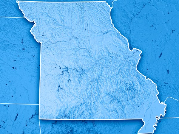 3D Render of a Topographic Map of the State of Missouri, USA.All source data is in the public domain.Color texture: Made with Natural Earth. http://www.naturalearthdata.com/downloads/10m-raster-data/10m-cross-blend-hypso/Boundaries Level 1: USGS, National Map, National Boundary Data.https://viewer.nationalmap.gov/basic/#productSearchRelief texture and Rivers: SRTM data courtesy of USGS. URL of source image: https://e4ftl01.cr.usgs.gov//MODV6_Dal_D/SRTM/SRTMGL1.003/2000.02.11/Water texture: SRTM Water Body SWDB:https://dds.cr.usgs.gov/srtm/version2_1/SWBD/