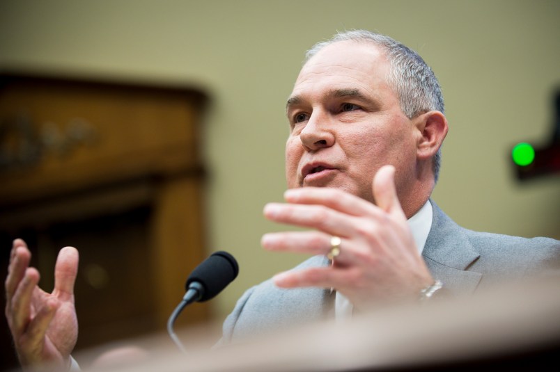 WASHINGTON, DC - December 7:  Environmental Protection Agency Administrator Scott Pruitt testifies before the House Energy and Commerce Committee about the mission of the U.S. Environmental Protection Agency on December 7, 2017 in Washington, DC.  (Photo by Pete Marovich/Getty Images)
