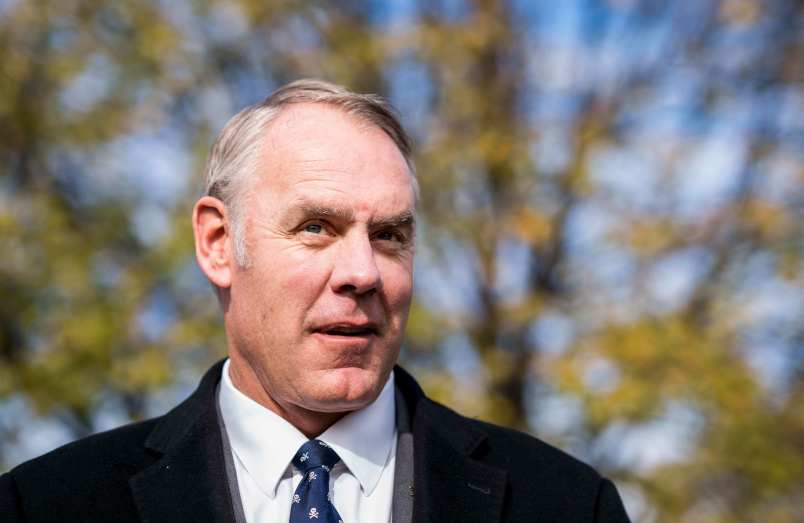 ARLINGTON, VIRGINIA - Secretary of the Interior Ryan Zinke attends an event at the U.S. Marine Corps War Memorial announcing the newly carved engravings of Afghanistan and Iraq campaigns and the restoration project of the memorial, in Arlington, Virginia Tuesday November 21, 2017. Business man and philanthropist David Rubenstein's gifted millions of dollars to the make the restoration project possible. (Photo by Melina Mara/The Washington Post)