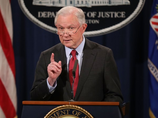 U.S. Attorney General Jeff Sessions holds a news conference at the Department of Justice December 15, 2017 in Washington, DC. Sessions called the question-and-answer session with reporters to highlight his department's fight to reduce violent crime.