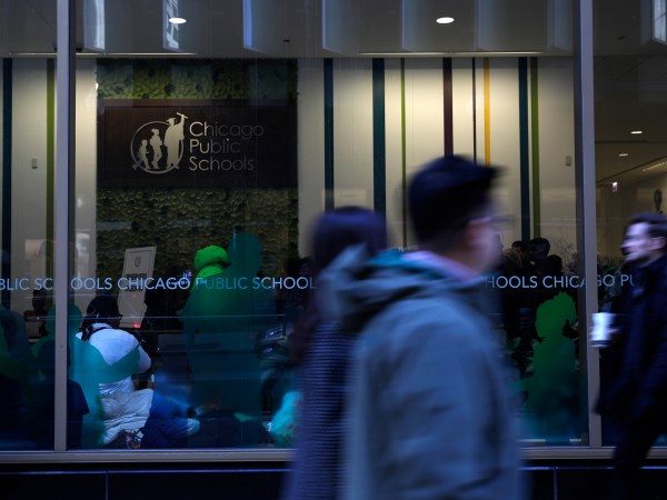 Students congregate in the lobby of the Chicago Public Schools headquarters on Dec. 6, 2017. A report from the district's inspector general said CPS employees "stole or misappropriated" thousands of dollars worth of school-purchased gift cards. (Jose M. Osorio/Chicago Tribune/TNS)