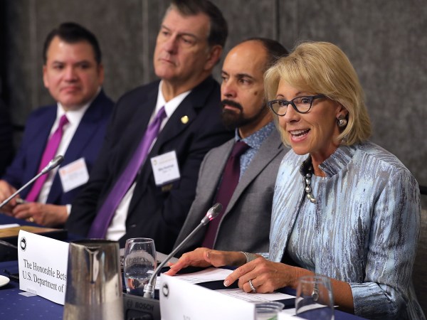 U.S. Education Secretary Betsy DeVos addresses the U.S. Conference of Mayors 86th annual Winter Meeting at the Capitol Hilton January 25, 2018 in Washington, DC. The non-partisan conference of mayors from cities with populations of 300,000 or larger meet annually in Washington, DC.