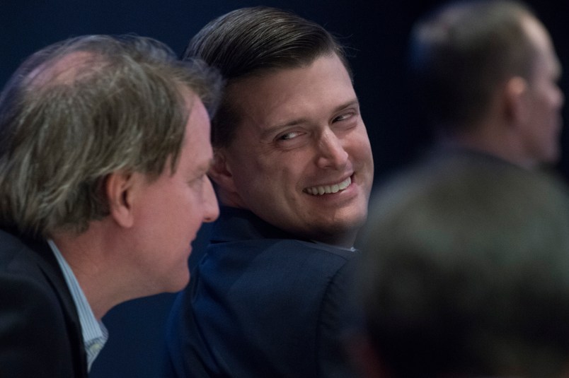 UNITED STATES - FEBRUARY 01: Rob Porter, right, White House staff secretary, and Don McGahn, White House counsel, attend a luncheon featuring a speech by President Donald Trump at the House and Senate Republican retreat at The Greenbrier resort in White Sulphur Springs, W.Va., on February 1, 2018. (Photo By Tom Williams/CQ Roll Call)