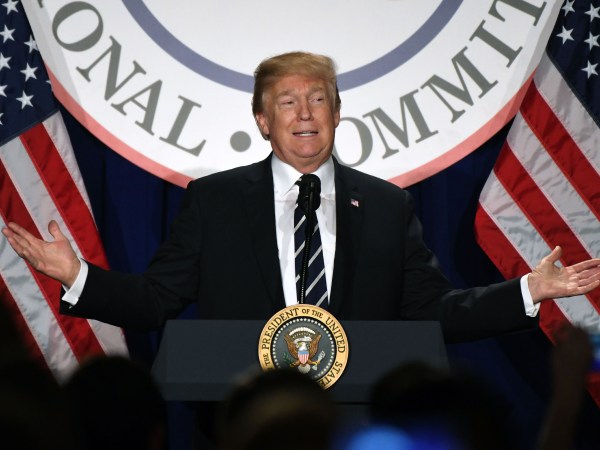 U.S. President Donald Trump delivers remarks at the Republican National Committee winter meeting  at the Trump International Hotel, February 1, 2018 in Washington, DC. Photo by Olivier Douliery/Abaca Press