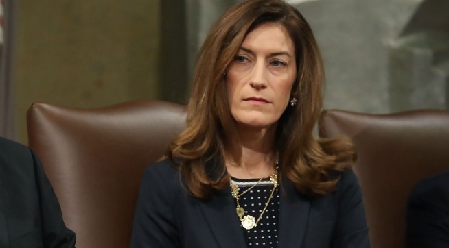 WASHINGTON, DC - FEBRUARY 02: Deputy U.S. Attorney General, Rod Rosenstein,(L), and Associate Attorney General Rachel Brand, participate in a summit to discuss efforts to combat human trafficking, at the Justice Department, on February 2, 2018 in Washington, DC.  (Photo by Mark Wilson/Getty Images)