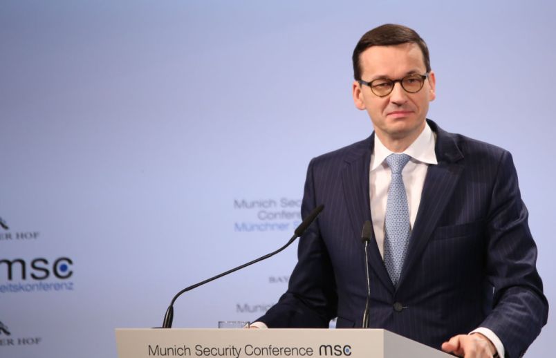 The polish prime minister Mateusz Morawiecki spoke at the Munich Security Conference. The MSC is held at the hotel Bayerischer Hof from February 16th to Februay 18th. (Photo by Alexander Pohl/NurPhoto)