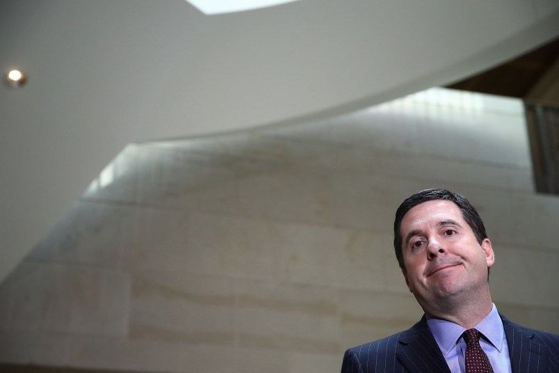 WASHINGTON, DC - MARCH 22:  House Permanent Select Committee on Intelligence Chairman Devin Nunes (R-CA) speaks to reporters during a press conference at the U.S. Capitol March 22, 2017 in Washington, DC. Nunes said U.S. intelligence collected communications by President Donald Trump incidentally and legally during the transition period following the U.S. election.  (Photo by Win McNamee/Getty Images)